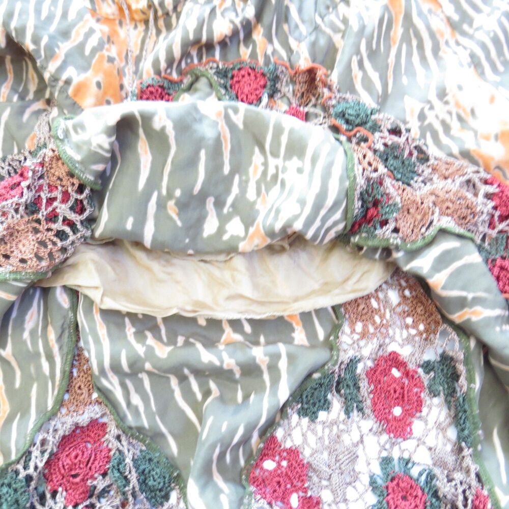 Hale Bob Vintage Y2K Boho Silk Skirt w/Crochet insets Olive/Orange M EUC - Picture 5 of 7